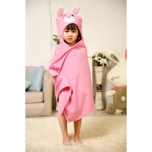Microfiber pink cat hooded towel2
